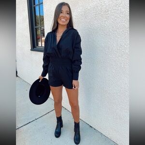 Stylish Black Romper with Long Sleeves